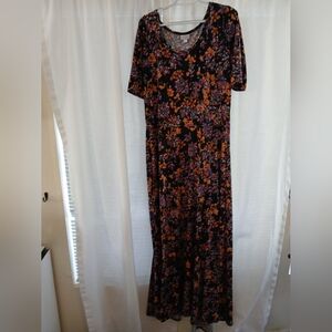 LuLaRoe Black Maxi Dress with Orange and Red Floral